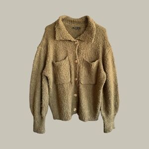 Very J Olive Green Boucle Knit Button Up Cardigan Sweater Mens Large S